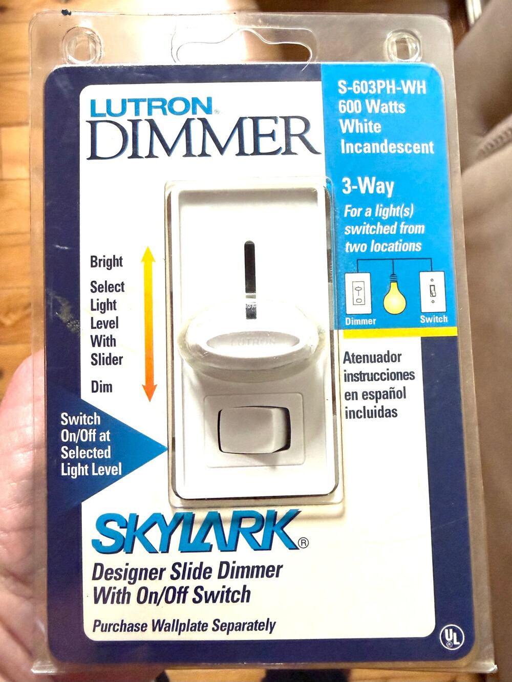 Lutron Skylark S-603PH-WH White 3-Way Slide Dimmer Switch 600W Incandescent NIP